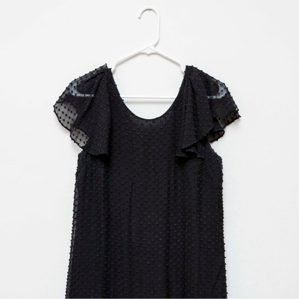 J Crew Black Swiss Dot Flutter Sleeve Dress
